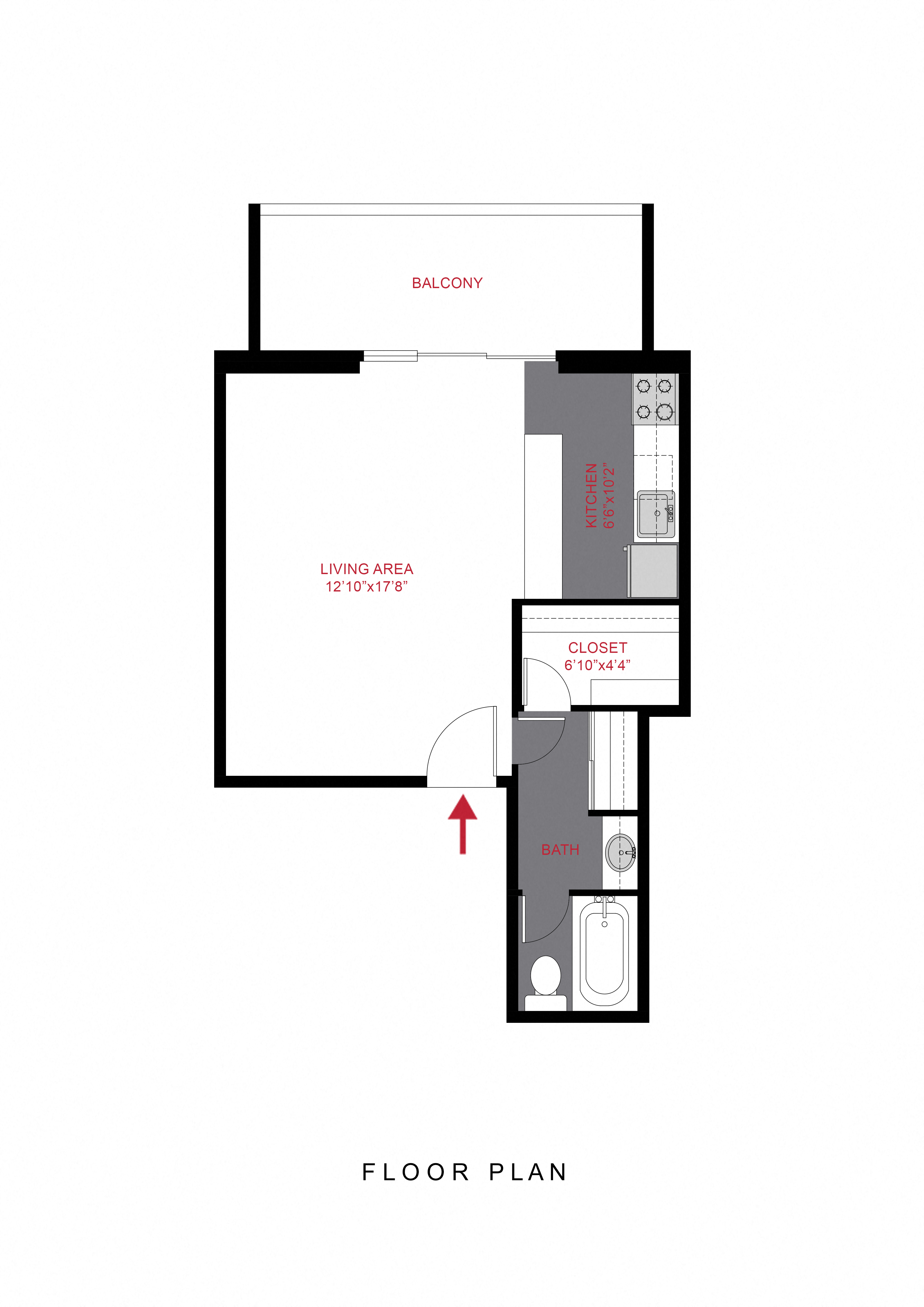 Floor plan for studio, 1 bath, 370 sqft
